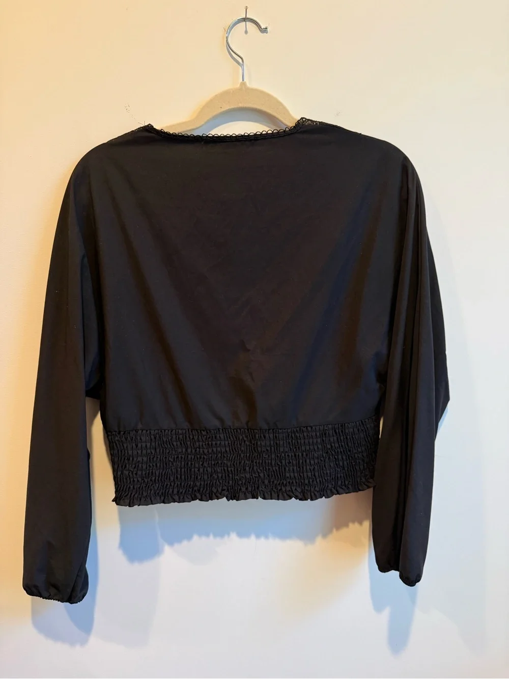 Zara Black Lace-Trim Button-Front Cropped Blouse